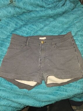 H&M Navy and White Striped Denim Shorts